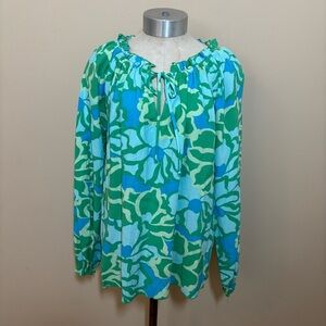 Show Me Your MuMu Blue Tie Front Margo Blouse abstract poppy multi